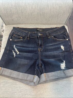 Judy Blue Dark Indigo Distressed Rolled Hem Jean Shorts